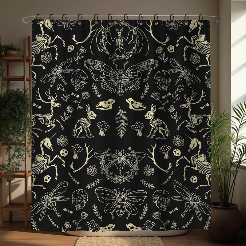 TSLOVER Black and Gold Skull Shower Curtain – 72x84 Extra Long Gothic Bathroom Curtain, Funny Western Skeleton Bath Decor, Waterproof Fabric Shower Curtains for Men & Women - Image 1